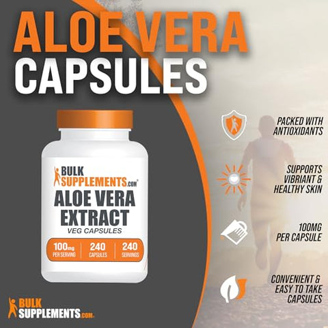 com Cápsulas de Aloe Vera – Extrato de Aloe Vera, Suplemento de Aloe Vera – Herbal, Sem Glúten, 1 Cápsula por Porção, 240 Cápsulas Vegetais (Embalagem de 1) - BulkSupplements