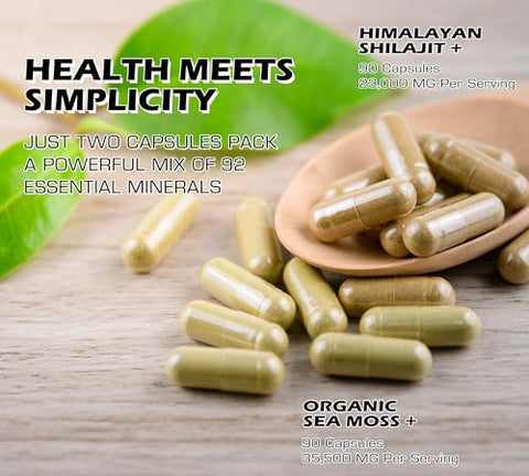 DLNIA - Shilajit 9000mg, Sea Moss 17500mg, Gengibre – Potência Natural para Energia e Saúde