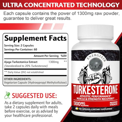 Energixir - Testosterone Booster 78,000mg – Fórmula Ultra Potente Premium de Turkesterona para Homens, Aumento Muscular, Energia, Resistência, Força, Resistência – Marca
