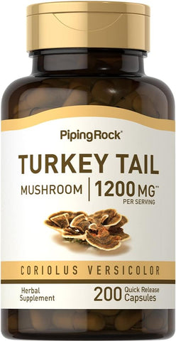 Cápsulas de Coriolus Versicolor 1200mg | 200 Comprimidos | Extrato Herbal | Livre de GMO e Glúten - Piping Rock