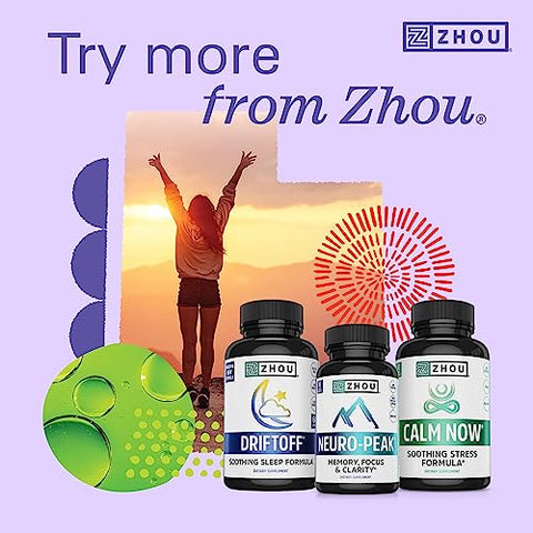 ZHOU - Zhou Nutrition – Cápsulas de Ashwagandha com Rhodiola, Manjericão Sagrado, Cordyceps e Reishi – 100g