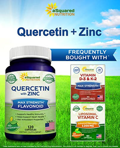 Quercetina 1000mg com Suplemento de Zinco – 120 Cápsulas – Quercetina Dihidratada com Sabugueiro Negro - aSquared Nutrition