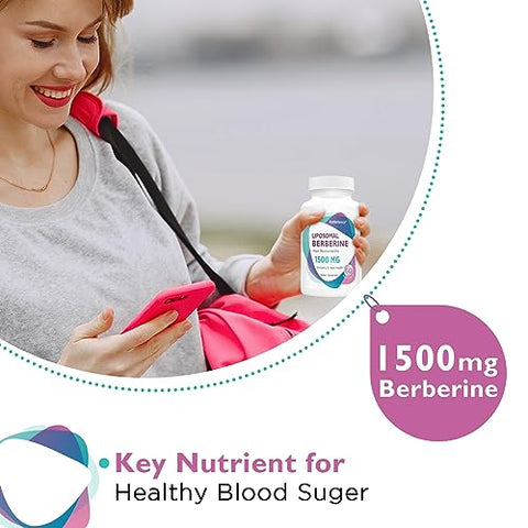 KoNefancy - Berberine HCL 1500mg – Cápsulas Lipossomais de Alta Bioatividade para Mulheres e Homens, Ativador AMPK para Saúde Cardiovascular, Sem Açúcar, Não-OGM, 180 Softgels