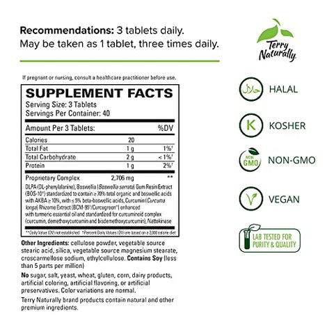 Curamin Extra Strength – 120 Comprimidos – Alívio Não Viciante da Dor com Curcumina, Boswellia, DLPA - Terry Naturally