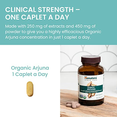 Orgânico Arjuna Suplemento Herbal, Suporte Cardiovascular, Manutenção da Pressão Arterial, Saúde do Coração, Certificado Orgânico pelo USDA, Não-OGM, Vegano, 700 mg, 60 Cápsulas Vegetais - Himalaya