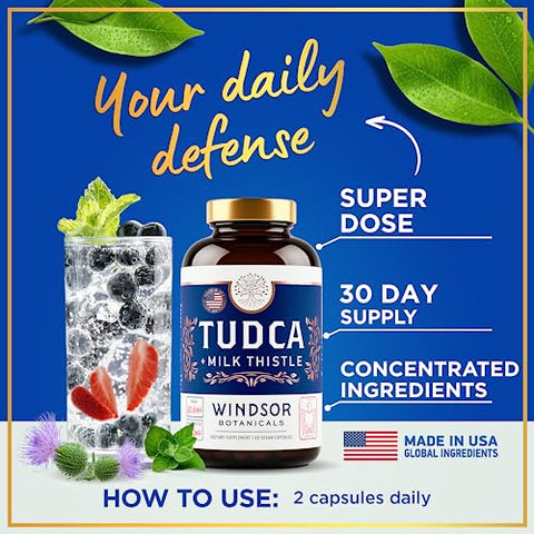 WINDSOR BOTANICALS - Advanced Tudca Bile Salts Plus Silymarin Milk Thistle Extract – 663mg Silybum Marianum, Ácido Ursólico para Limpeza e Desintoxicação do Fígado