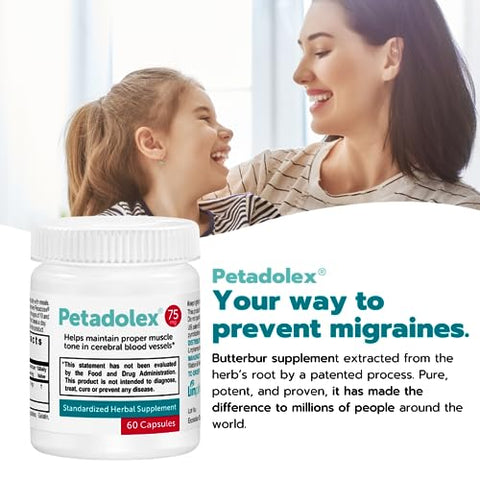 Petadolex - Alívio de Enxaqueca – Extrato Patenteado de Raiz de Butterbur, 75mg Extrato de Butterbur Livre de PA em Cápsulas de Gelatina, Solução Ideal Real de Butterbur para Prevenção de Enxaquecas