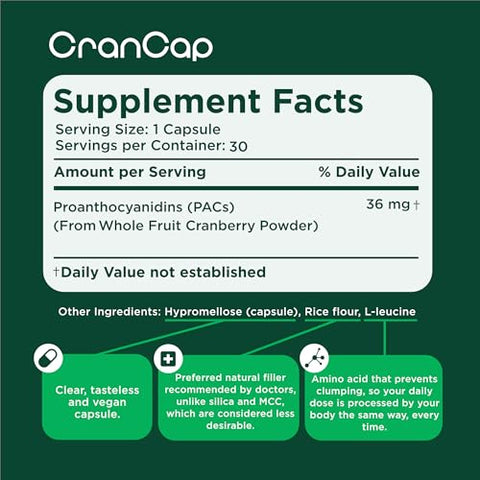 CranCap - Heale – Suplemento de Cranberry para a Saúde do Trato Urinário – 36mg de PACs Potentes – Não Transgênico, Vegano, Sem Glúten – 30 Cápsulas