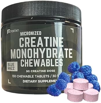 Ketostat - Micronized Creatine Chews 5G e Tablete de Monohidrato de Creatina Micronizada, Sabor Framboesa Azeda (150ct) para Mulheres