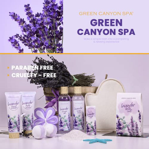 Green Canyon Spa - Spa Gift Baskets for Women 11pcs – Conjunto Presente de Banho de Lavanda com Loção Corporal, Óleo Essencial, Cestas de Spa Relaxantes para Mulheres, Presentes de Aniversário, Presente de Natal, Presentes para o Dia das Mães