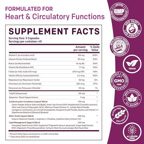 PrimeMD - 26 em 1 Suplemento de Óxido Nítrico – Suplementos para Pressão Arterial e Saúde Cardíaca com Coq 10, Cápsulas de Beterraba Orgânica, Extrato de Folha de Oliveira, Bagas de Espinheiro e Suplementos de Alho