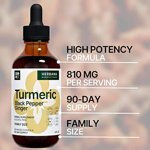 HERBANA MANUFACTURING - Extrato Líquido 3 em 1 de Cúrcuma – Curcumina 30ml (g) | Marca: Turmeric