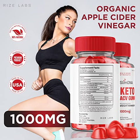 rize labs - (2 Pacotes) Gomas SlimDNA Keto – Gomas SlimDNA Keto ACV para Perda de Peso Avançada – Gomas SlimDNA Keto com Vinagre de Maçã – Forte Suplemento para Queima de Gordura Abdominal – Gomitas Extra Fortes (120…)