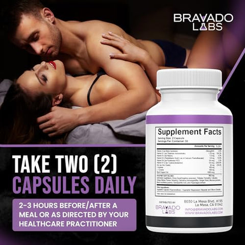 Bravado Labs - Libido Enhancer Feminino – Potencializador de Libido para Mulheres – Estimulante para Drive, Energia, Humor, Intimidade e Desempenho – com Maca Peruana, Ashwagandha, Dong Quai – 60 cápsulas