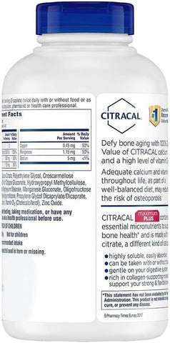 Maximum Plus – Cálcio Citrato 650 mg, Alta Absorção e Solubilidade com Vitamina D3 25 mcg (1000 UI), Suporte à Saúde Óssea, Suplemento de Cálcio para Maiores de 12 Anos, 280 Comprimidos - Generic