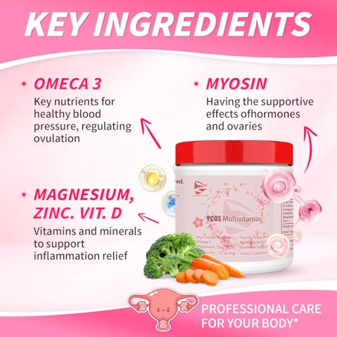 HAIION - Nova Upgrade PCOS Multivitamínico 2024, Equilíbrio Hormonal para Mulheres – Suplemento de Suporte ao Ciclo – Suporte para Menopausa e Humor – Suporte para TPM em Mulheres (120 Cápsulas)