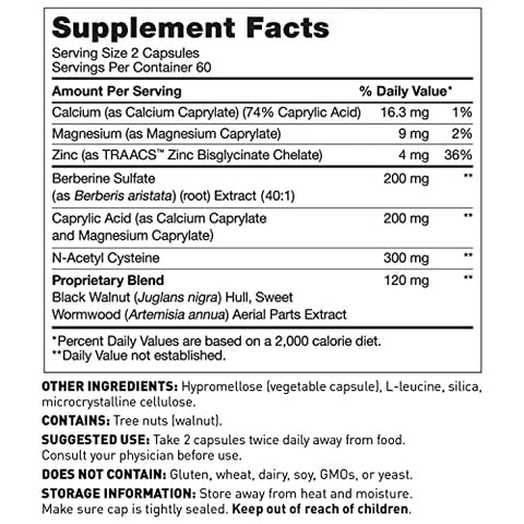 Microb-Clear – Suplemento para Saúde Intestinal – Equilíbrio Saudável no Intestino – Reduz Leaky Gut, SIBO, Inchaço, Constipação – Magnésio, Berberina, Ácido Caprílico – 60 cápsulas - Amy Myers MD