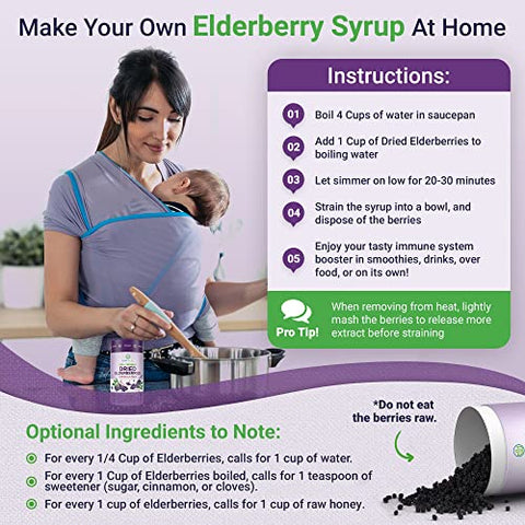 Purify Life - Elderberries Orgânicas Secas USDA 454g a Granel (Embalagem Segura, Saco Reselável, Colher Livre de BPA) Natural, não irradiada, Sambucus Preto Inteiro Cru para Suporte Imunológico