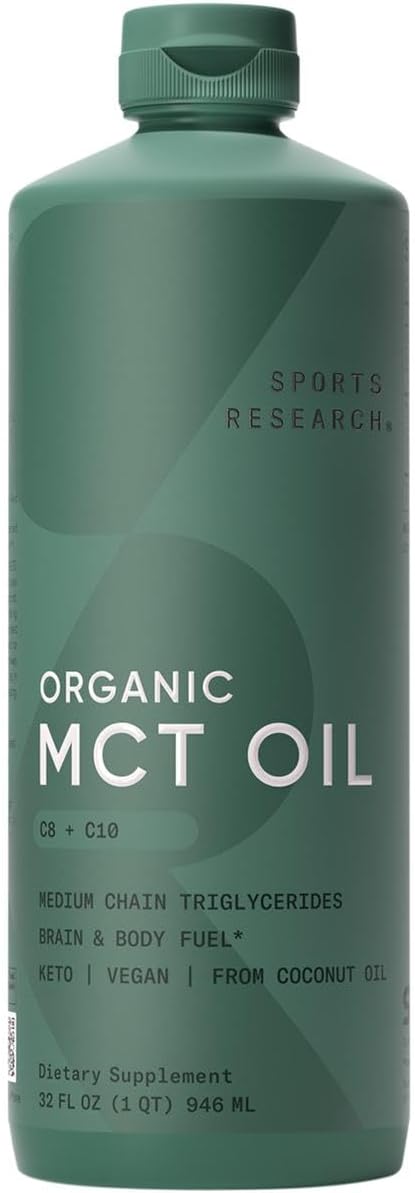 Óleo de MCT Orgânico Sports Research – Keto | 100% Natural | Energia e Foco | 500ml