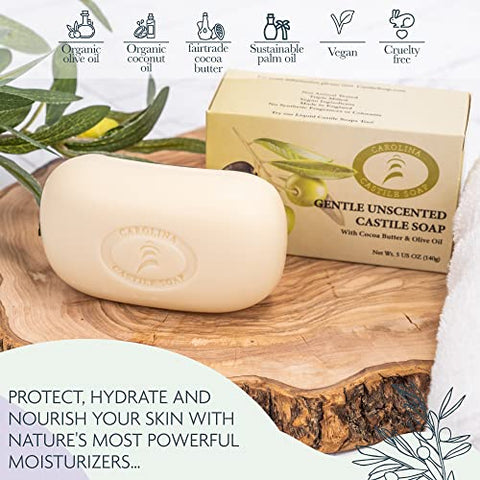 Carolina Castile Soap - Sabonete Vegano de Castela Carolina – 6 Barras de Sabonete Natural para Homens, Mulheres e Crianças – Suave e Hidratante com Manteiga de Cacau Orgânica – 100g cada