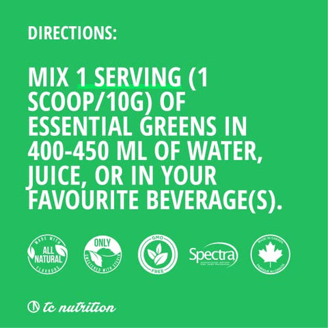 TC Nutrition - Pó de Verdes Essenciais | Otimizar Saúde | Spectra, Matcha Orgânico, Spirulina, Capim de Trigo, Mais | Probióticos