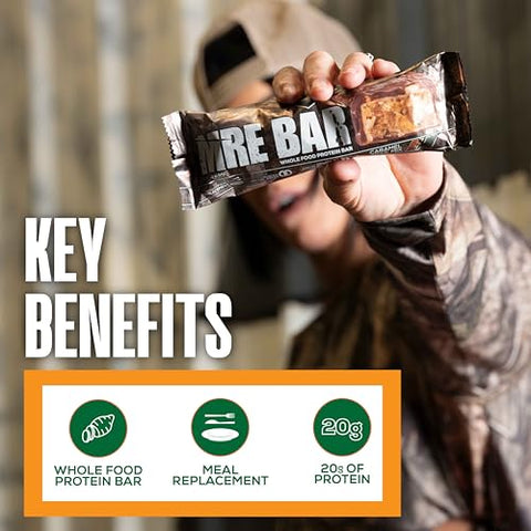 x Mossy Oak MRE Barra de Proteína, Caramelo Trail Mix – 20g de Proteína de Alimentos Integrais Óleo MCT – Fácil Digestão, Barra de Substituição de Refeição com Baixo Teor de Açúcar e Equilíbrio de Macros (12 Unidades) - REDCON1