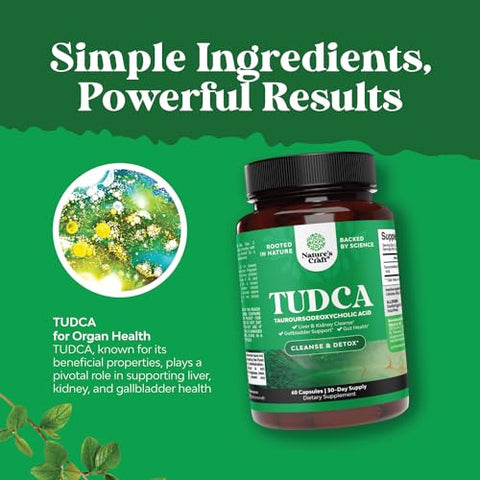 Natures Craft - Suplemento Avançado de Bile Salt TUDCA – TUDCA Extra Forte 500mg por Porção – Suporte para Vesícula Biliar, Rim e Fígado – Ácido Tauro Ursodesoxicólico de Alta Pureza Liver