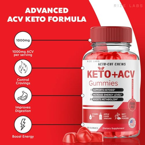 rize labs - Keto-Cut Chews ACV Gummies – Gomas Keto-Cut Premium Keto ACV para Perda de Peso Avançada, Goma Keto ACV, Suplemento de Máxima Potência KetoCut Gummies