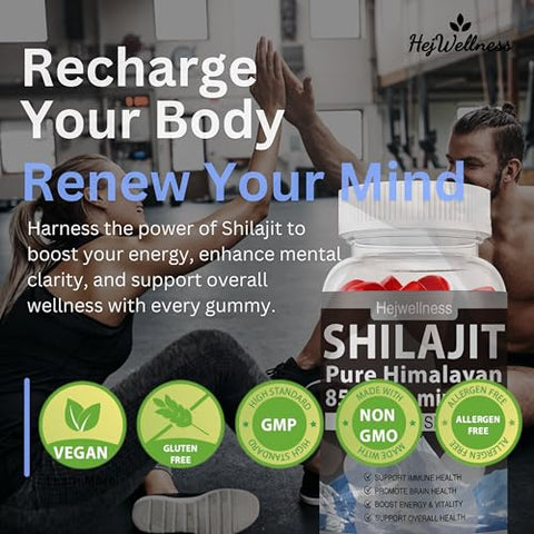 HejWellness - Gummies de Shilajit Orgânico – Puro Shilajit Himalaia com 85 Minerais Traços, Ácido Fúlvico | Marca: Organic Shilajit