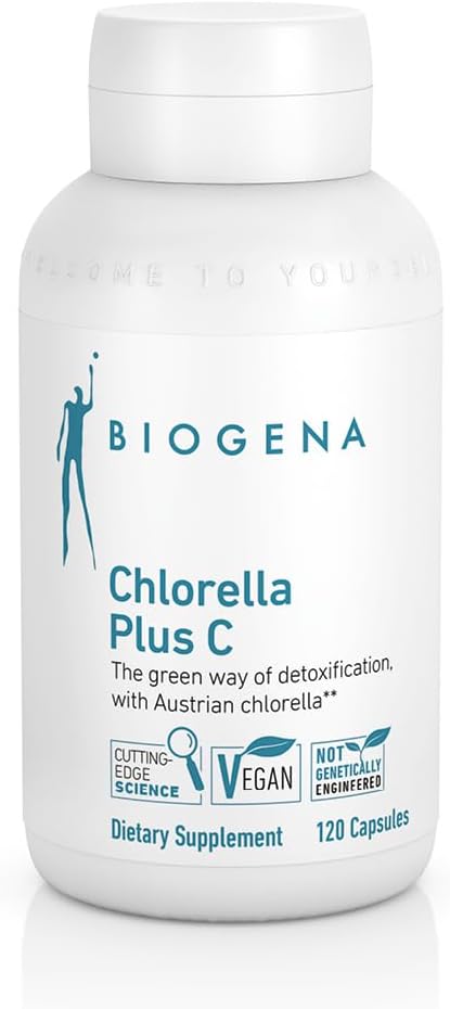 BIOGENA WISSEN SCHAFFT GESUNDHEIT - Chlorella Plus C – Alga Verde Apoio à Desintoxicação – Cápsulas com 900 mg de Pó de Chlorella Vulgaris Orgânica – Suplemento Não-OGM