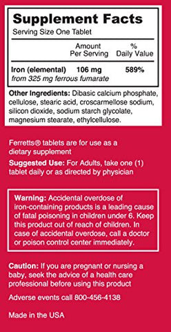 Pharmics - Ferretts Suplemento de Ferro, Alta Potência 106 mg Ferro Elemental – 60 comprimidos