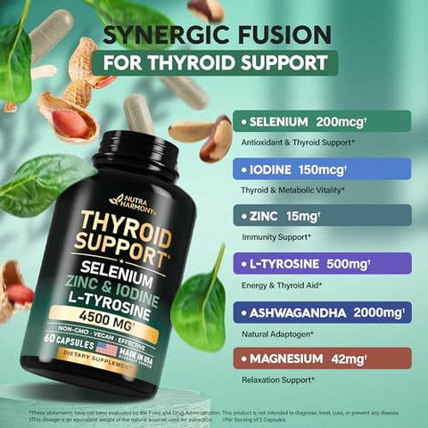 NUTRAHARMONY - Suporte para Tireoide para Mulheres – Selênio 200 mcg | Zinco – Marca em Destaque