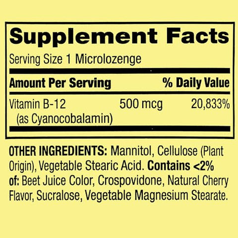 FUSION SHOP STORE Smart choices,meaningful life! - Sublingual B12 500 mcg – Spring Valley 500 mg Sabor Cereja 200 comprimidos (Pacote de 1) – Fusion Shop Store