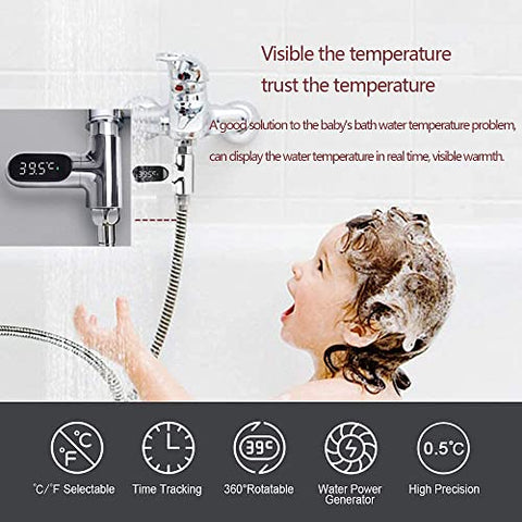 KAMEISHI - Termômetro de Chuveiro LED Digital de Segunda Geração para Banho de Bebê em Fahrenheit Celsius com Display Giratório 360° para Casa Banheiro Cozinha k2