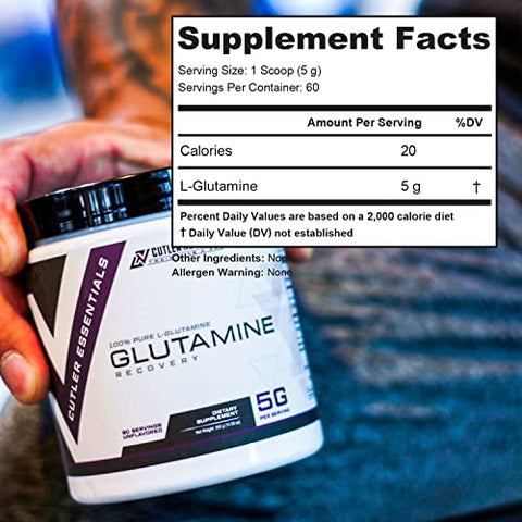 Cutler Nutrition - Cutler Essentials L-Glutamina Pura 100% para Recuperação Acelerada, Suporte à Massa Muscular Magra e Síntese Proteica Melhorada | Sem Sabor, 60 Porções