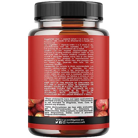 Natures Craft - Cápsulas de Vinagre de Maçã – Perda de Peso ACV Detox Puro Extra Potente para Digestão – Marca em Destaque