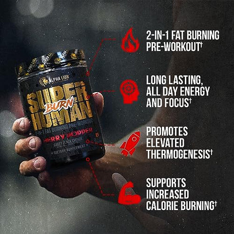 Superhuman Burn – Pré-treino 2 em 1 para Acelerar o Metabolismo, Perda de Peso, Supressor de Apetite, Suporte à Queima de Gordura e Energia - ALPHA LION