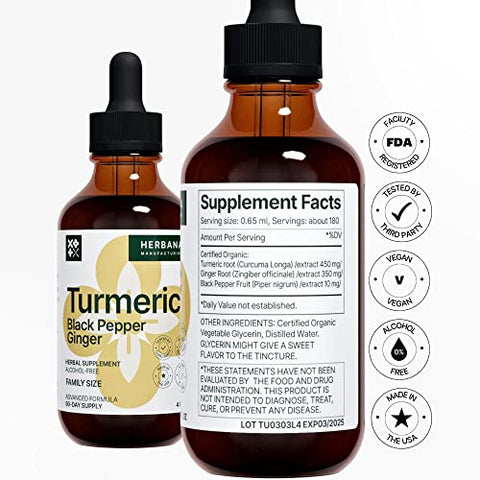 HERBANA MANUFACTURING - Extrato Líquido 3 em 1 de Cúrcuma – Curcumina 30ml (g) | Marca: Turmeric