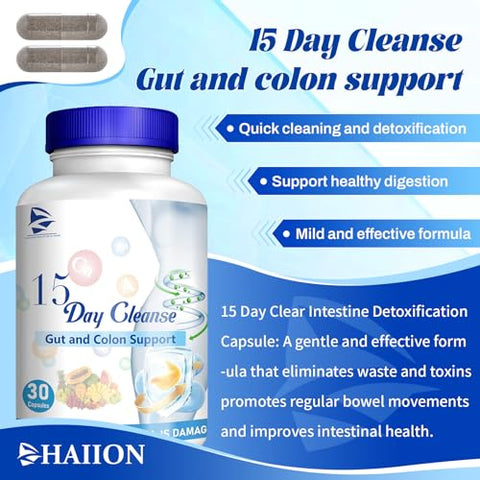 HAIION - Limpeza Intestinal e Suporte ao Cólon em 15 Dias – Pastilhas de Limpeza do Cólon por 15 Dias, Suporte para Limpeza Intestinal em 15 Dias, Suporte para Limpeza Intestinal em 15 Dias, Limpeza do Cólon Natural | Natural Slim Cleanse