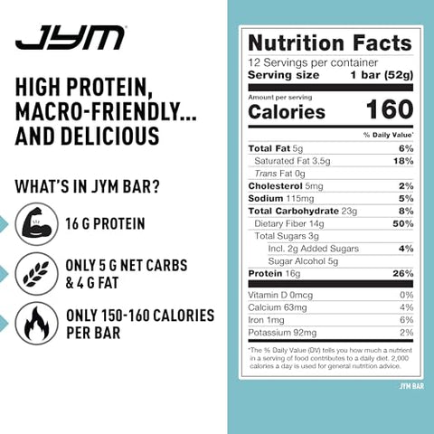 JYM Supplement Science - Barra de Proteína JYM, Coco Chocolate, Amigo da Dieta, Lanche Sem Culpa, Para Homens