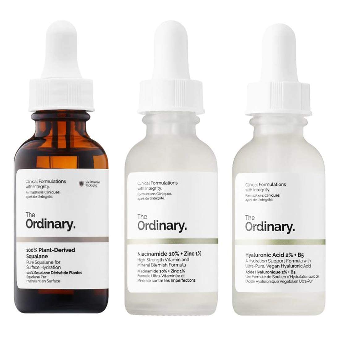 THE ORDINARY - Conjunto de Soro Facial The Ordinary! Squalane 100%% Derivado de Plantas Previne a Perda Contínua de Hidratação! Niacinamida 10%% Zinco 1%% Reduz Manchas na Pele! Ácido Hialurônico 2%% B5 Potencializado