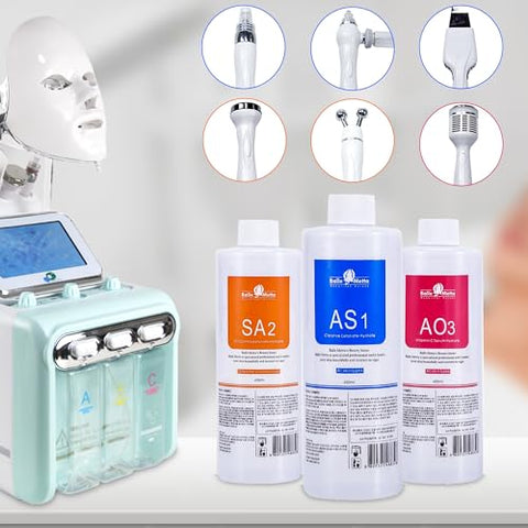 YMEYFAN - Solução Hydra Facial AS1 SA2 AO3 para Máquina Hydra Facial Profissional, Serums Aqua Peeling para Limpeza Facial, Cuidados com a Pele do Rosto, Hidratação (400ml/6Pcs)