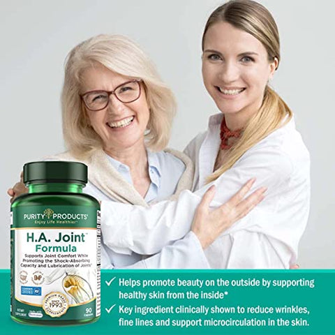 Fórmula HA Joint da Purity Products – Ácido Hialurônico e CoFatores Essenciais para Articulações e Pele – Colágeno Multi (Tipo I, II)