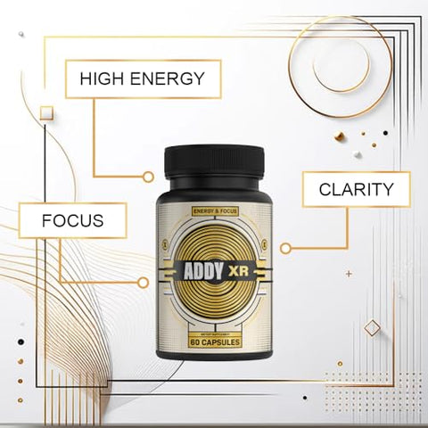ADDY FOCUS - ADDY XR – Alternativa ao Adderall – Gerenciamento de Energia de Luxo – Foco – 100% Natural – 60 cápsulas – Marca ADDY XR