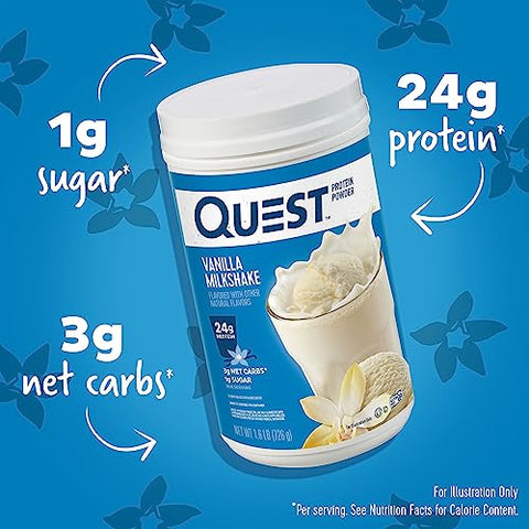 Proteína em Pó Sabor Milkshake de Baunilha, 24g de Proteína, 1g de Açúcar, Baixo Carboidrato, Sem Glúten, 725g, 23 porções - Quest Nutrition