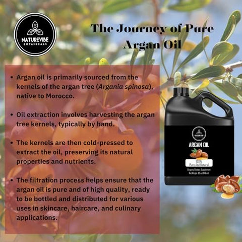 Óleo de Argan Naturevibe Botanicals 32 oz | 100% Puro e Natural | Ideal para Cuidados com a Pele e Cabelo | 946 ml