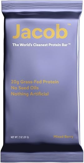 Bar, Barras de Proteína, Frutas Vermelhas (9 Barras no Total) – 20g de Proteína de Pasto, Sem Óleos de Sementes, Sem Ingredientes Artificiais - Jacob