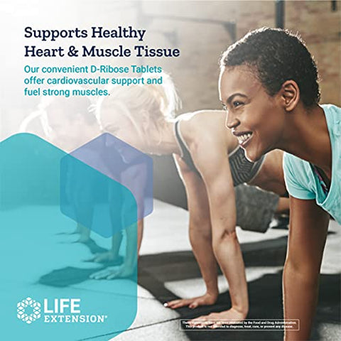 D-Ribose Tablets – Suplemento RIBOSE para Saúde Cardíaca, Energia Celular e Recuperação de Exercícios – Sem Glúten, Não-OGM, Vegetariano – 100 Comprimidos - Life Extension