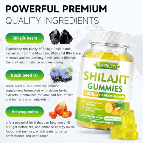 MEENCCD - Shilajit Gummies 1000mg: Gomas de Shilajit Puro do Himalaia para Homens – 60g