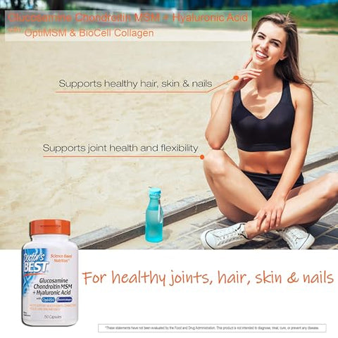 Doctor's BEST - Doctor’s Best Glucosamina Condroitina MSM Ácido Hialurônico com OptiMSM Apresentando Colágeno Biocell, Suporte Articular, Não-OGM, Sem Glúten
